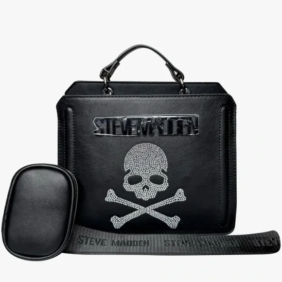 NWT Steve Madden Black Evelyn and Silver Skull Briefcase